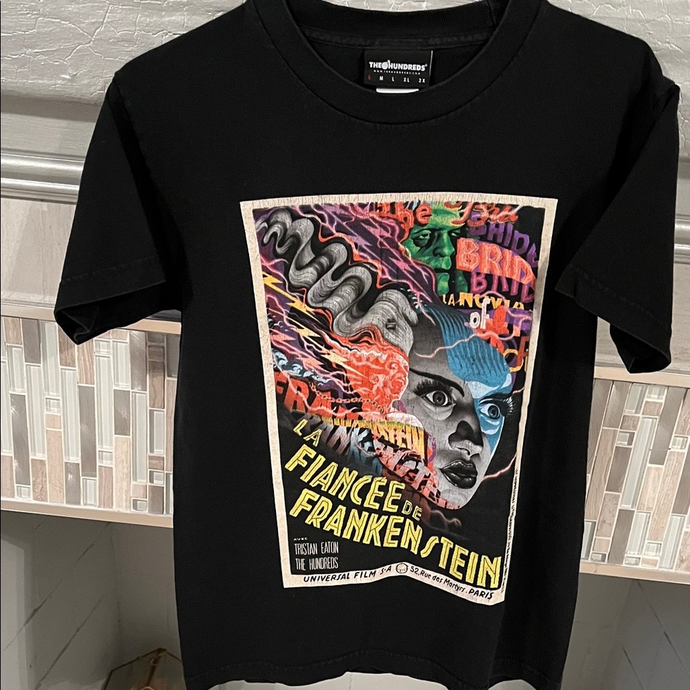 The Hundreds Black Tee with Colorful Fiancée de Frankenstein Graphic